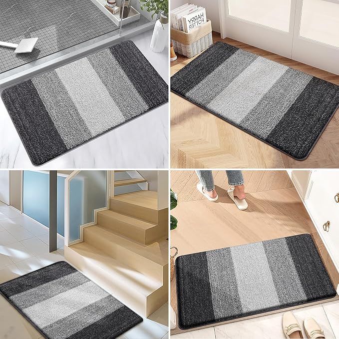 Kitinjoy Indoor Outdoor Door Mat, 54x32 Non-Slip Absorbent Dirt Trapper, Low-Profile Washable Inside Entrance Front Floor Mat, Sturdy Soft Entry Doormats for Entryway, Grey