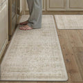 Vintage Kitchen Mats for Floor Anti Fatigue Waterproof Kitchen Rugs Sets of 2 Beige Cushioned Non-Slip Kitchen Mats Comfort Standing Mat for Sink Laundry Office 17.3"×47"+17.3"×30"