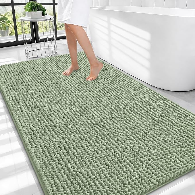 OLANLY Thick Large Bathroom Rugs 44x32, Extra Soft Absorbent Chenille Bath Rugs, Rubber Backing, Machine Wash Dry, Bath Mats for Bathroom Floor, Tub and Shower, Home Decor Accessories, Sage Green