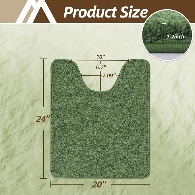 COSY HOMEER Toilet Rugs U-Shaped 24"x20",Soft Absorbent Bath Mat with Non-Slip TPR Backing, Machine Washable Shaggy Bath Rug for Toilet,Green