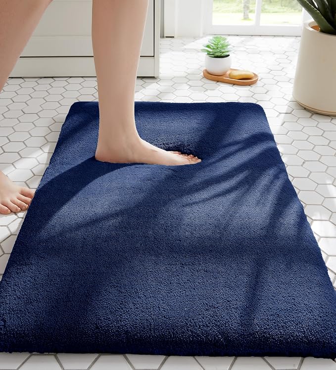 MINIDEAR Bathroom Rugs 32x20 Navy Blue - Thick Memory Foam Bath Mat, Ultra Soft & Plush Fluffy, Non-Slip, Quick Dry, Absorbent Washable Floor Microfiber Mat for, Tub, Home Decor Accessories