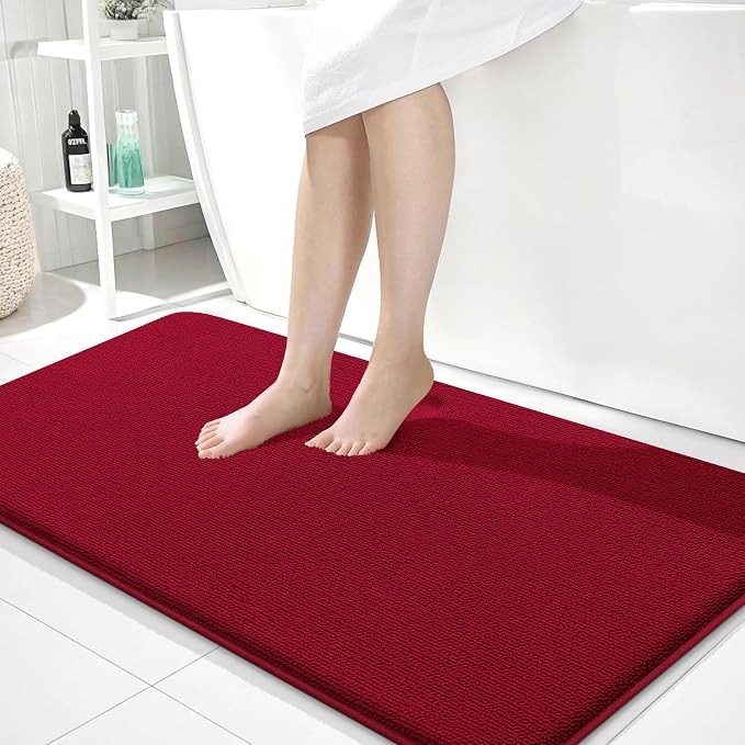 OLANLY Thick Memory Foam Bathroom Runner Rugs 44x24, Extra Soft Absorbent Long Bath Rug, Quick Dry Bath Mats, Non-Slip, Machine Washable Mat for Bathroom, Tub and Shower, Home Decor Accessories, Red