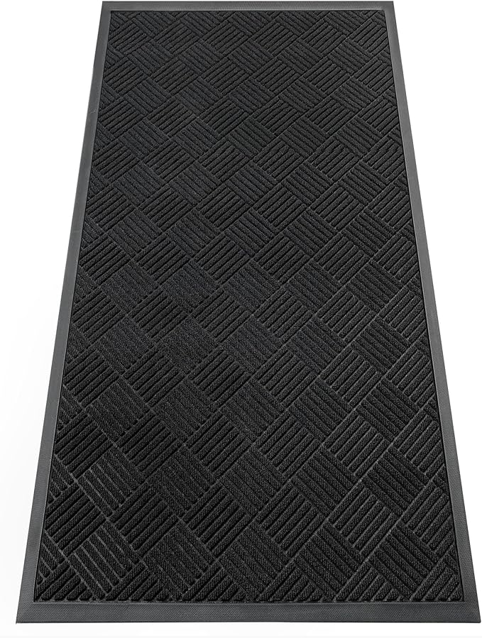 Indoor Outdoor Door Mat, 6’x 3' Doormat for Entryway, Rubber Backing Non Slip Front Door Mat Outside Entrance, Super Absorbent Commercial Floor Mat for Home Office, Black