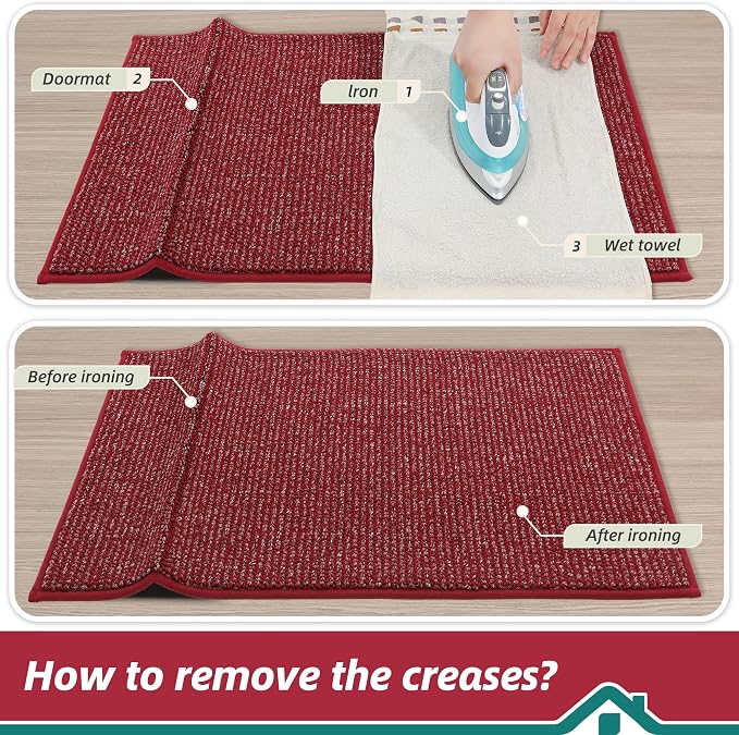 BEQHAUSE Dirt Trapper Door Mat 20" x 48", Non-Slip Washable Doormats Entrance Mat, Dirt Resistant and Absorbent Welcome Mat, Low Profile Floor Mats for Front Back Door and Entryway, Red