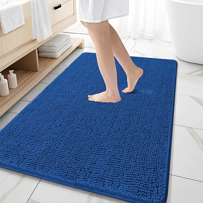 OLANLY Large Bathroom Rugs 59x35, Soft Absorbent Chenille Bath Rugs, Rubber Backing Quick Dry, Machine Washable Bath Mats for Bathroom Floor, Tub and Shower, Home Decor Accessories, Deep Navy Blue