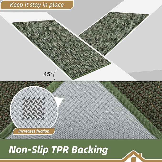 BEQHAUSE Dirt Trapper Door Mat 32" x 72", Non-Slip Washable Doormats Entrance Mat, Dirt Resistant and Absorbent Welcome Mat, Low Profile Floor Mats for Front Back Door and Entryway, Green