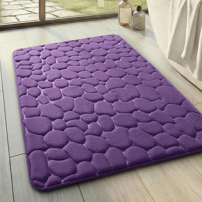 YIHOUSE Memory Foam Bath Mat Cobblestone Bathroom Rugs Super Water Absorbent Bath Mats for Bathroom Machine Washable Bath Rugs(17 x 24,Eggplant)