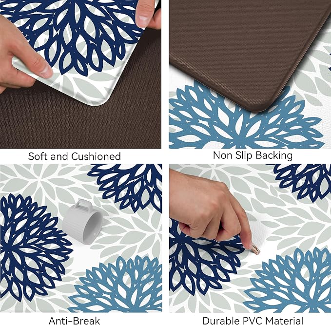 Cushioned Anti-Fatigue Kitchen Mats for Floor – Non-Slip Waterproof Memory Foam Runner, Extra Wide & Long, Comfortable Standing Mat for Kitchen, Sink, Office, Laundry, Navy Teal