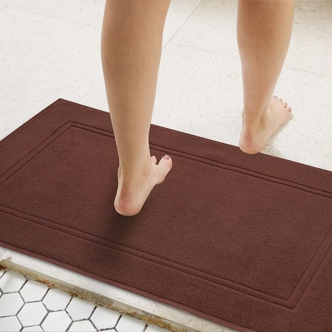 Tens Towels Pack of 2 Bath Mats 100% Cotton, 20 x 32 Inches, Super Absorbent, Hotel Quality Premium Floor Towels, Luxurious, Soft & Quick Dry, Not a Bathroom Rug (Brown)