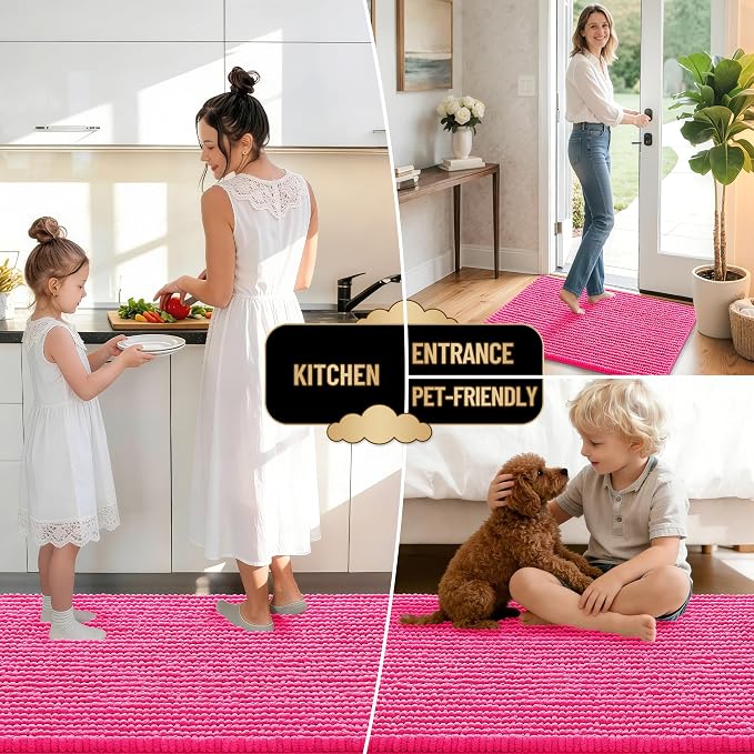 OLANLY Thick Bathroom Rugs 36x24, Extra Soft Absorbent Chenille Bath Rugs, Rubber Backing, Machine Wash Dry, Bath Mats for Bathroom Floor, Tub and Shower, Home Decor Accessories, Hot Pink
