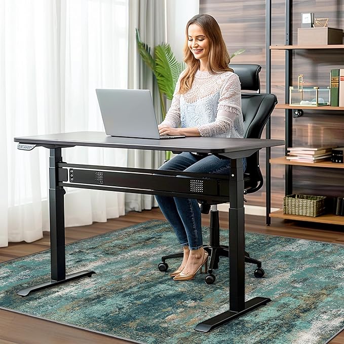36"x48" Office Chair Mat for Hardwood Tile Floor, Under Desk Carpet Protector for Rolling Computer Chair Mat, Machine Washable Area Rug, Anti-Slip 1/5" Thick Low Pile Thin Vinyl Floor Mat, Teal Blue