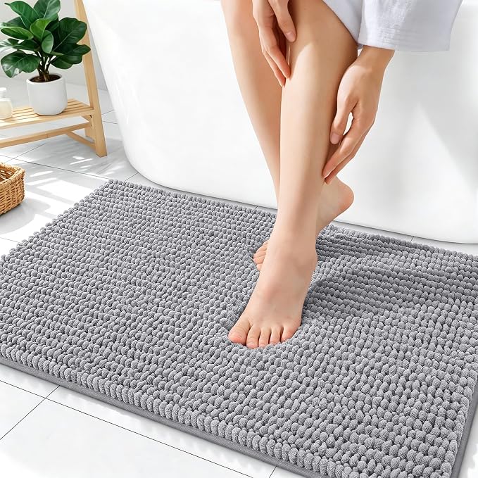 OLANLY Thick Bathroom Rugs 36x24, Extra Soft Absorbent Chenille Bath Rugs, Rubber Backing, Machine Wash Dry, Bath Mats for Bathroom Floor, Tub and Shower, Home Decor Accessories, Grey