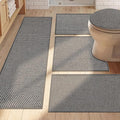 YIHOUSE Thin Bath Mat Dark Grey Bathroom Rugs Sets 5 Pieces, Non Slip Absorbent Bath Mats Quick Dry, Woven Braided Rugs Washable, Rubber Tapetes para Baño for Bathroom Toliet,Bathtub