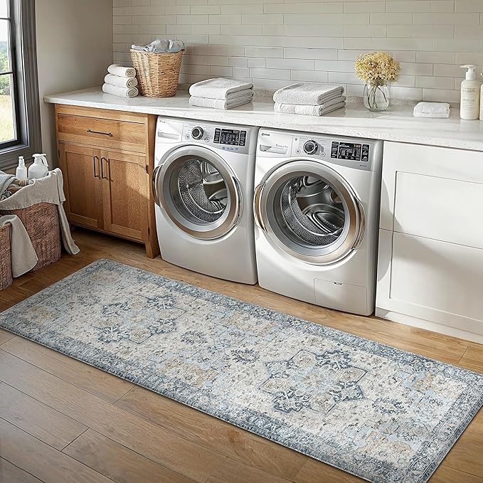 GENIMO Kitchen Mats for Floor, Washable Anti Fatigue Mat for Cushioned, 23.6"x71", Waterproof Kitchen Rugs, Non Slip Comfort Standing Mat Rug for Home, Sink, Laundry, Light Blue