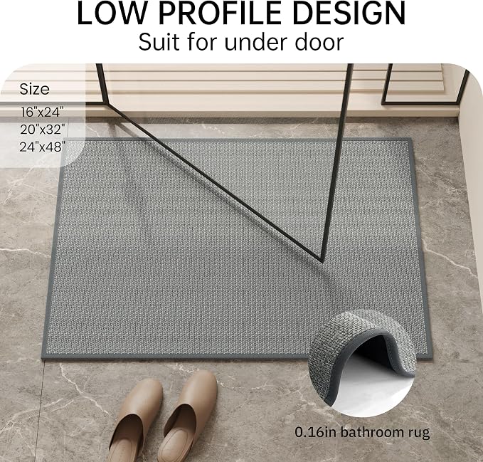Mecko Bath Mat, Ultra Absorbent Quick Dry Bathroom Floor Mats-Upgraded Thin Cozy Cloth Bathroom Mat Fit Under Door, Rubber Non-Slip Bathroom Rug for Bathtub, Sink, Shower Room(Grey,20"x32")
