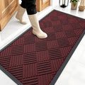 OLANLY Front Door Mat Outside Entrance 47x23, Absorbent, Heavy Duty Sturdy Natural Rubber Doormat Indoor Outdoor, Stain Fade Resistant, Non-Slip Low Profile Floor Mat for Entryway, Burgundy Diamond