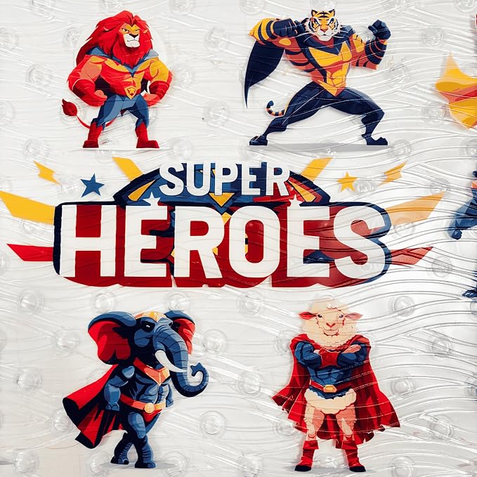 BEEHOMEE Bath Mats for Tub Kids,Baby Toddler - Large Cartoon Non-Slip Bathroom Bathtub Anti-Slip Shower Mats for Floor 35x15,Machine Washable XL Size Bathroom Mats (Super Heroes)