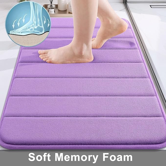 Buganda Memory Foam Bath Mat, 35.4" x 24", Ultra Soft and Non-Slip Bathroom Rugs, Water Absorbent and Machine Washable Bath Rug Runner for Bathroom, Shower, and Tub, Lavender