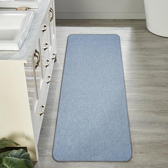 Bosap Bath Mat,Ultra Thin Bathroom Runner Rugs,Large Bath Mats for Bathroom,Quick Dry,Non-Slip,Machine Washable,Low Pile,Bath Rug,Shower Outside,Sink,Home Decor Accessories.Blue,1'5"x4'11"（17x59inch）