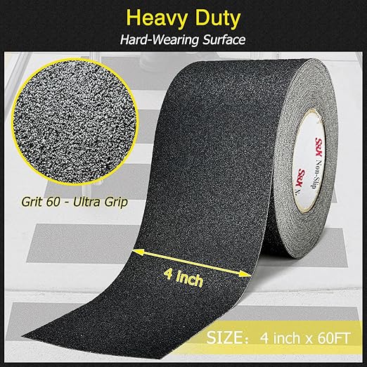 S&X Commercial-Grade Anti Slip Tape - 4" x 60', Grit 60 - Enhanced Traction Grip Tape for Stairs Outdoor Indoor - Weatherproof and Industrial Strength, Black