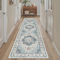 Madane Runner Rug 2x8, Washable Hallway Runner Rugs, Non-Slip Low-Pile Soft Kitchen Rug Runner Laundry Room Rug, Vintage Throw Entry Foyer Mat for Entrance Living Room (Blue, 2 x 8)