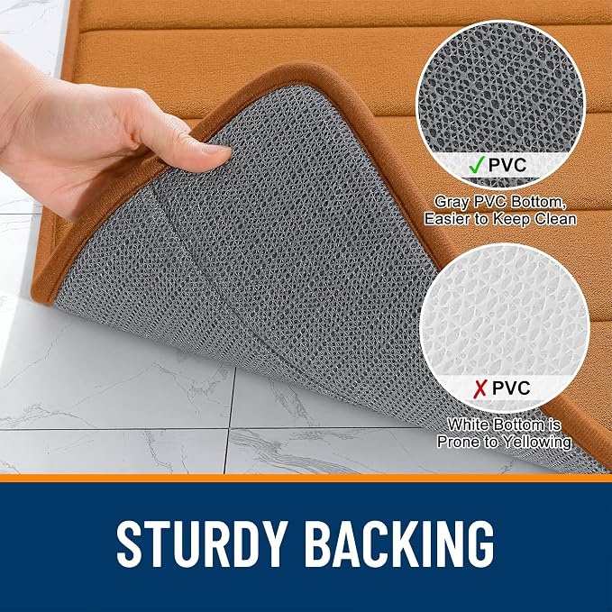 OLANLY Memory Foam Long Bathroom Rugs Runner 44x20, Super Soft Absorbent Bath Mat, Quick Dry, Machine Washable Shower Floor Rugs, Bathmat Carpet, Bathroom Home Decor Accessories, Ochre