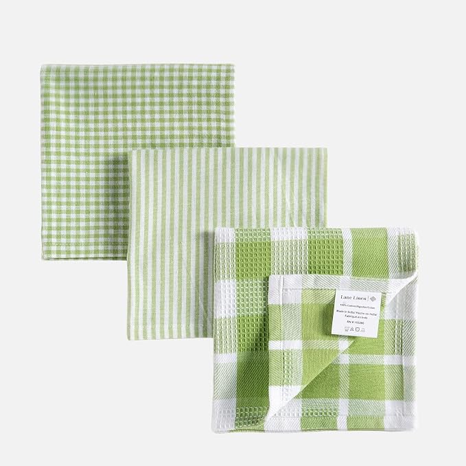 LANE LINEN Premium Cotton Kitchen Dish Towels - 6 Pack Soft Absorbent Dish Cloths, Multi Purpose Cleaning Cloths, 12"x12", Reusable Kitchen Rags - Sage Green