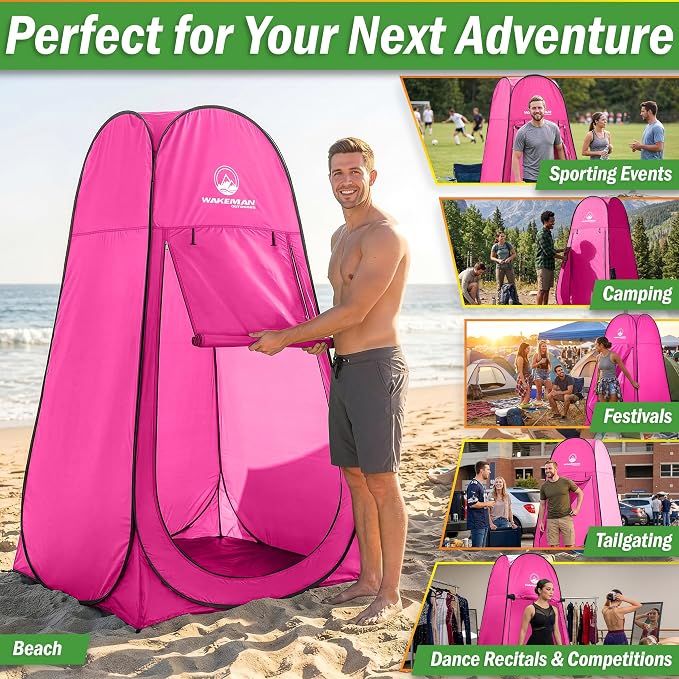 Wakeman Pop Up Changing Tent, 3.3 x 3.3 x 6.2ft, Camping Shower Tent for Portable Toilet Stall or Dressing Room with Carry Bag for Camping, Beach, or Tailgate, Polyester