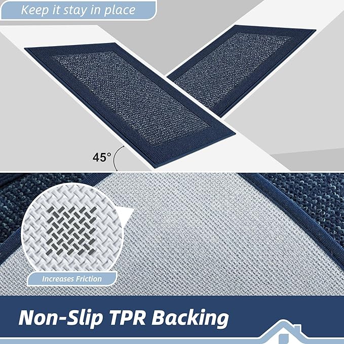 BEQHAUSE Indoor Door Mat 20" x 48", Dirt Trapper Door Mats Non-Slip Entryway Rugs Washable, Resist Dirt Absorbent Welcome Mat, Low Profile Floor Mats for Front Back Door and Entryway, Blue