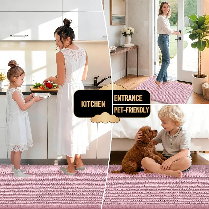 OLANLY Thick Bathroom Runner Rugs 47x17, Extra Soft Absorbent Chenille Bath Rugs, Rubber Backing, Machine Wash Dry, Long Bath Mats for Bathroom, Tub and Shower, Home Decor Accessories, Dusty Rose