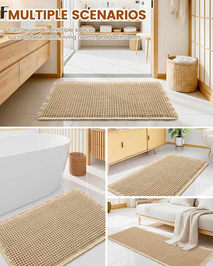 Smiry Waffle Bath Mat 59x35, Extra Soft Absorbent Bathroom Rugs, Non Slip Machine Washable Quick Dry Bath Rugs for Bathroom Floor, Tub, Shower, Home Decor Accessories, Brown