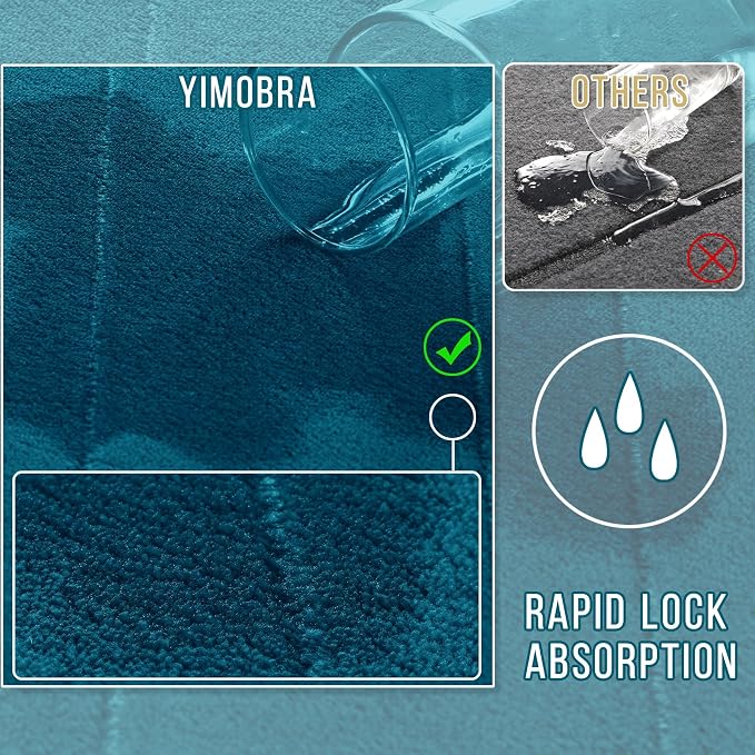 Yimobra U-Shaped Toilet Bath Mat Set 2 Piece - Soft Absorbent Quick Dry Memory Foam Bathroom Rugs, Machine Washable Non Slip Floor Carpet for Tub Shower & Single Sink (17x24 & 24x20, Peacock Blue)