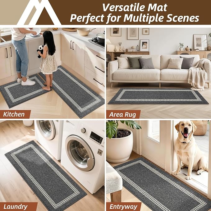 COSY HOMEER Kitchen Rugs Non-Slip 20x30/20x48 Inch Thick Polypropylene Standing Mat for Home Machine Washable, Black