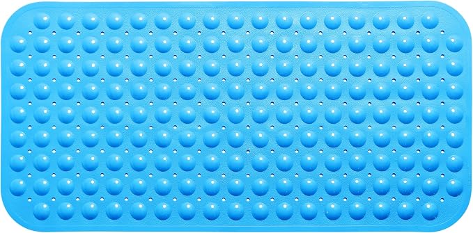 Large Non-Slip Bathtub & Shower Mat 31”x16” (Smooth/Non-Textured Tubs Only) Safe, Clean, Machine-Washable, Superior Grip&Drainage, Vinyl, Opaque Light Blue
