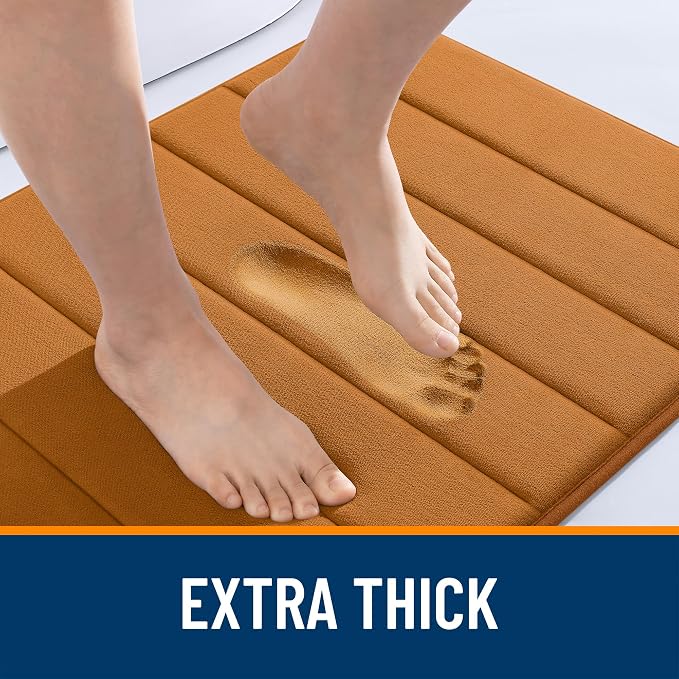 OLANLY Memory Foam Long Bathroom Rugs Runner 44x20, Super Soft Absorbent Bath Mat, Quick Dry, Machine Washable Shower Floor Rugs, Bathmat Carpet, Bathroom Home Decor Accessories, Ochre