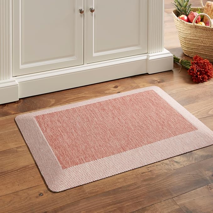 MARTHA STEWART Mira Modern Heathered Solid Anti-Fatigue Air-Infused Kitchen Mat, Spice Red, 19.6"x32"