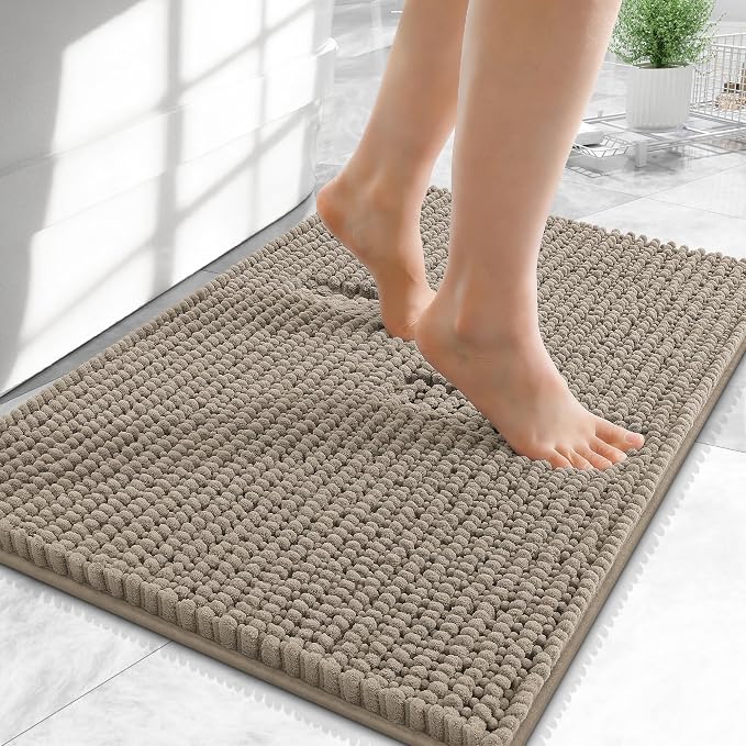 OLANLY Thick Small Bathroom Rugs 24x16, Extra Soft Absorbent Chenille Bath Rugs, Rubber Backing, Machine Wash Dry, Bath Mats for Bathroom Floor, Tub and Shower, Home Decor Accessories, Warm Taupe