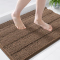 Grandaily Chenille Striped Bathroom Rugs 36x24, Extra Thick and Soft Absorbent Bath Mats, Rubber Backing, Plush Shaggy Shower Carpet, Machine Wash Dry, Bath Rug for Bathroom, Mocha