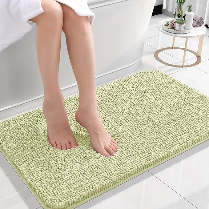 OLANLY Small Bathroom Rugs 24x16, Extra Soft Absorbent Chenille Bath Rugs, Rubber Backing Quick Dry, Machine Washable Bath Mats for Bathroom Floor, Tub and Shower, Home Decor Accessories, Vanilla