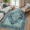 RELEANY Area Rugs 5'x8' Washable Non-Slip, Floral Vintage Distress Medallion Carpet for Living Room Bedroom Dining Room, Teal Green Lake Blue Turquoise