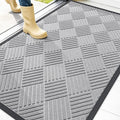 OLANLY Front Door Mat Outside Entrance 47x32, Absorbent, Heavy Duty Sturdy Natural Rubber Doormat Indoor Outdoor, Stain Fade Resistant, Non-Slip Low Profile Floor Mat for Entryway, Light Gray Diamond