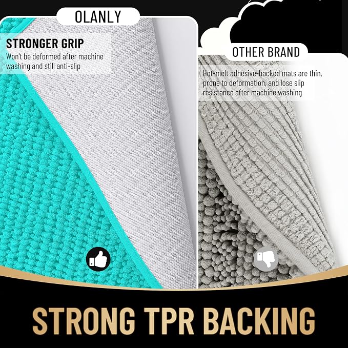 OLANLY Thick Bathroom Runner Rugs 44x24, Extra Soft Absorbent Chenille Bath Rugs, Rubber Backing, Machine Wash Dry, Long Bath Mats for Bathroom Floor, Tub and Shower, Home Decor Accessories, Teal