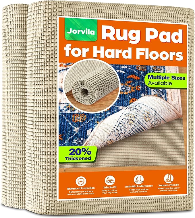 Jorvila Non-Slip Rug Pad Gripper 9x12 Feet, Anti Skid Mat for Under Area Rugs, Keeps Rugs in Position and Safe, Thick Cushioned Carpet Pad for Hardwood Floors Protection