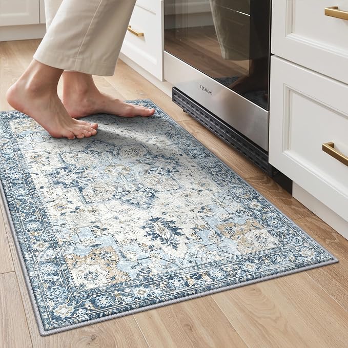 GENIMO Kitchen Rugs Non Slip Washable, Kitchen Mats for Floor, Cushioned Standing Mat, Kitchen Runner Rug Floor Mat for Kitchen Decor, Laundry, Sink, Entryway, Home, 24"x36", Blue