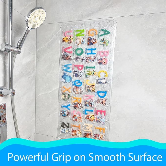 BEEHOMEE Bath Mats for Tub Kids,Baby Toddler - Large Cartoon Non-Slip Bathroom Bathtub Anti-Slip Shower Mats for Floor 35x15,Machine Washable XL Size Bathroom Mats (Cute Animals)