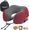 napfun Neck Pillow for Traveling, Upgraded Travel Neck Pillow for Airplane 100% Pure Memory Foam Travel Pillow for Flight Headrest Sleep, Portable Plane Accessories, Burgundy