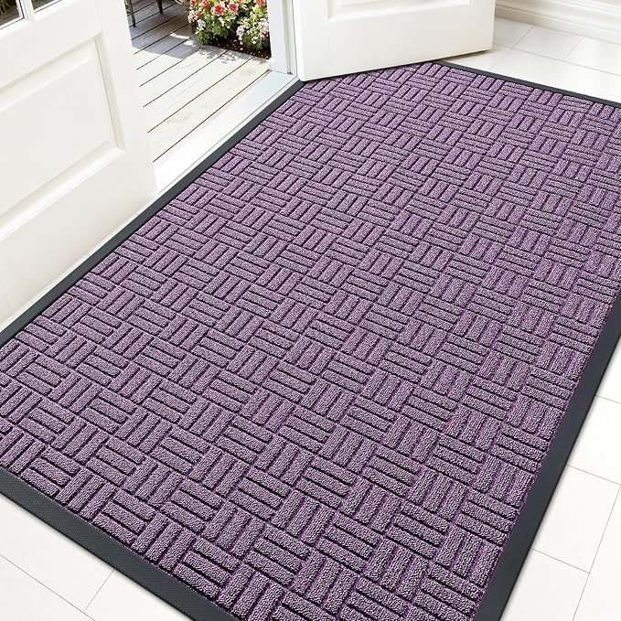 OLANLY Front Door Mat Outside Entrance 59x34, Absorbent, Heavy Duty Sturdy Natural Rubber Doormat Indoor Outdoor, Non-Slip, Stain and Fade Resistant, Low Profile Floor Mat for Entryway, Violet