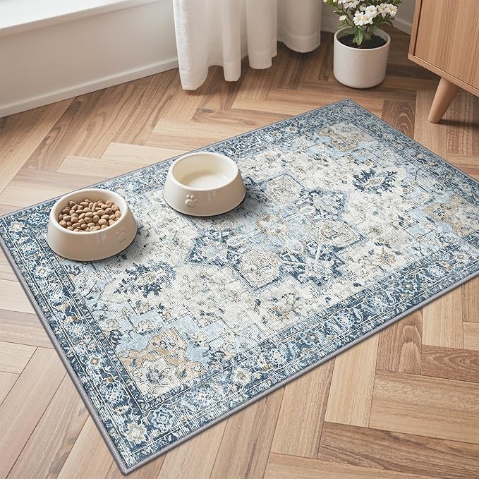 GENIMO Kitchen Rugs Non Slip Washable, Kitchen Mats for Floor, Cushioned Standing Mat, Kitchen Runner Rug Floor Mat for Kitchen Decor, Laundry, Sink, Entryway, Home, 24"x36", Blue