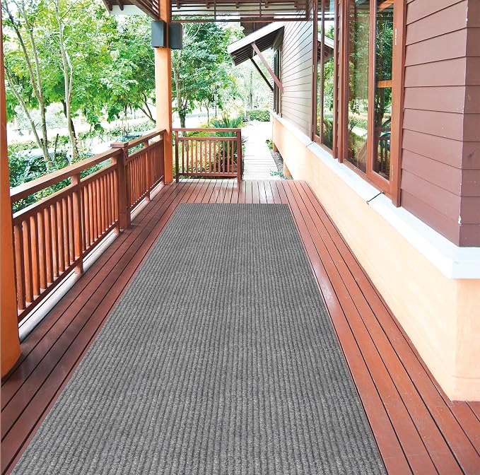 Ottomanson 2' x 31' Hallway Runner with Scraper Pile Extra Durable Non-Slip Rug Mat for Indoor & Outdoor Use - Ideal for Kitchen, Entryway, Patio & Garage - High-Traffic Carpet, Gray