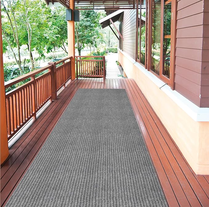 Ottomanson 2' x 42' Hallway Runner with Scraper Pile Extra Durable Non-Slip Rug Mat for Indoor & Outdoor Use - Ideal for Kitchen, Entryway, Patio & Garage - High-Traffic Carpet, Gray